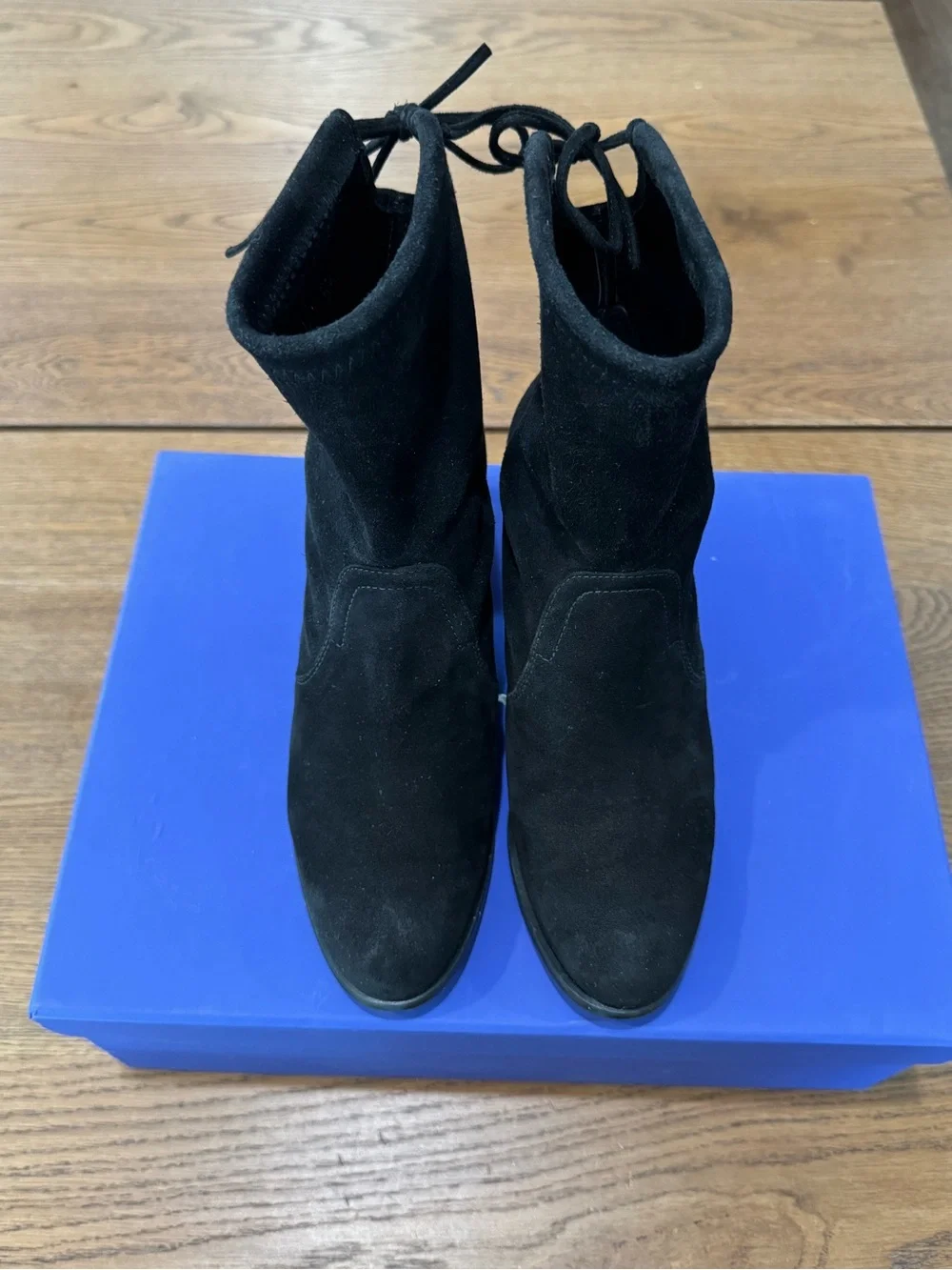 Stuart Weitzman Black Suede Block Heel Ankle Boots Size 5.5 Made in Spain